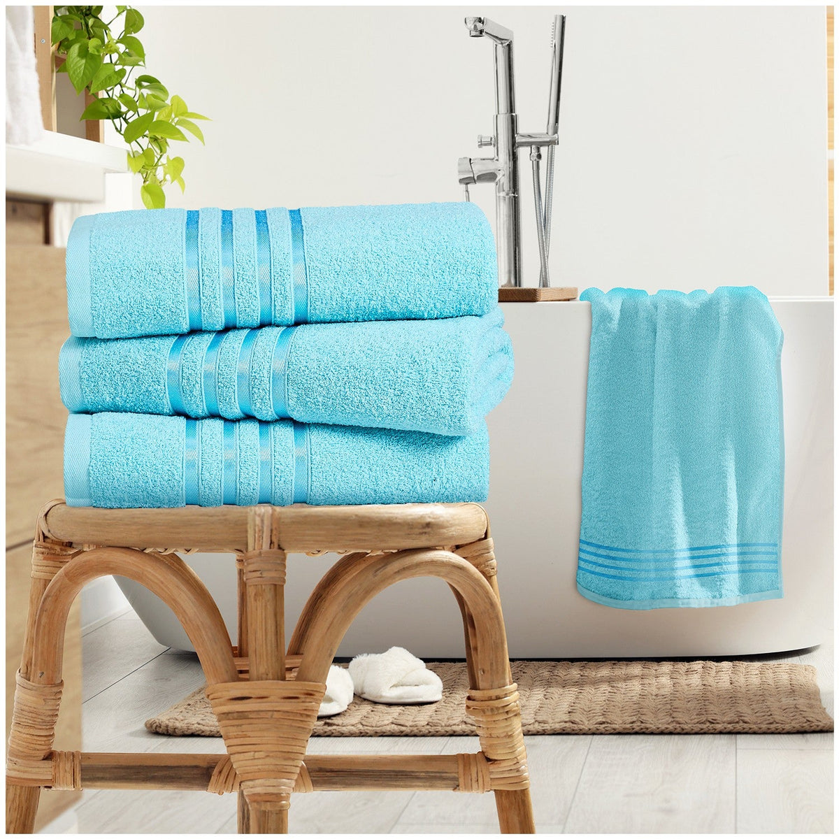 Aqua stripe bath sheet