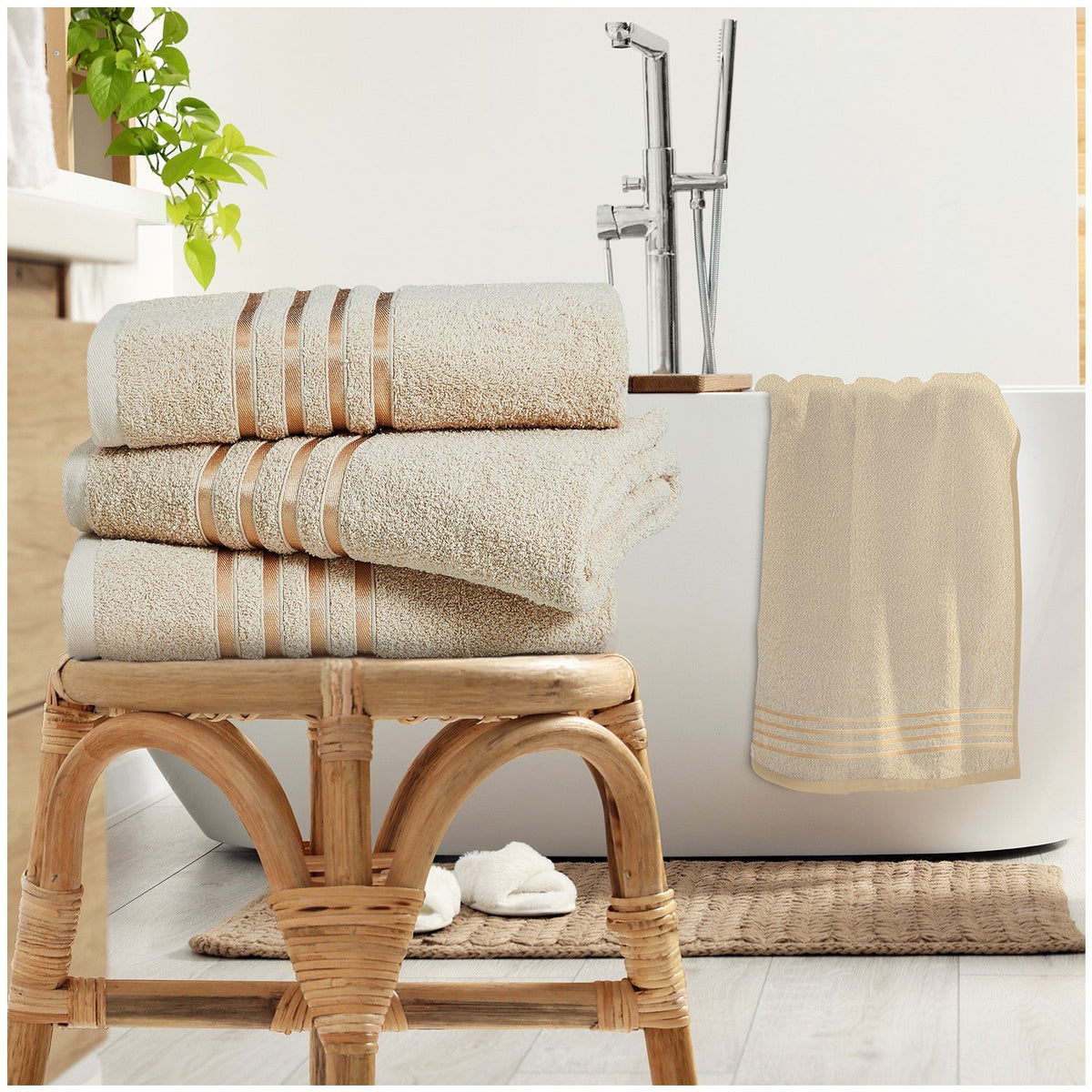 Beige stripe bath sheet