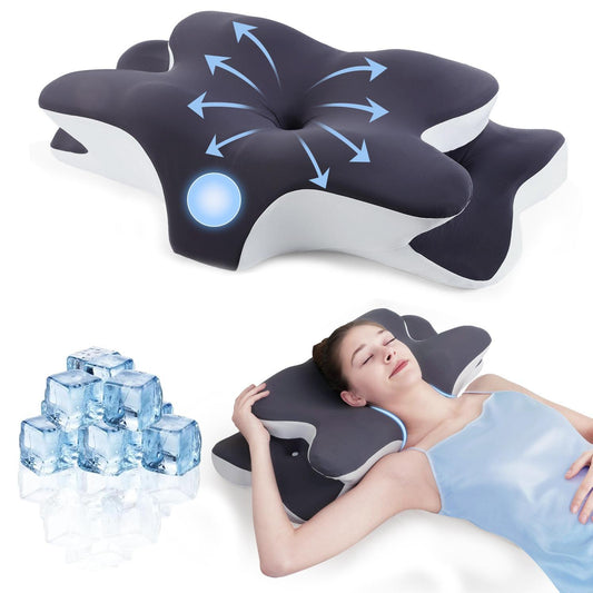 The Cloud Contour Pillow, charcoal and white butterfly memory foam pillow