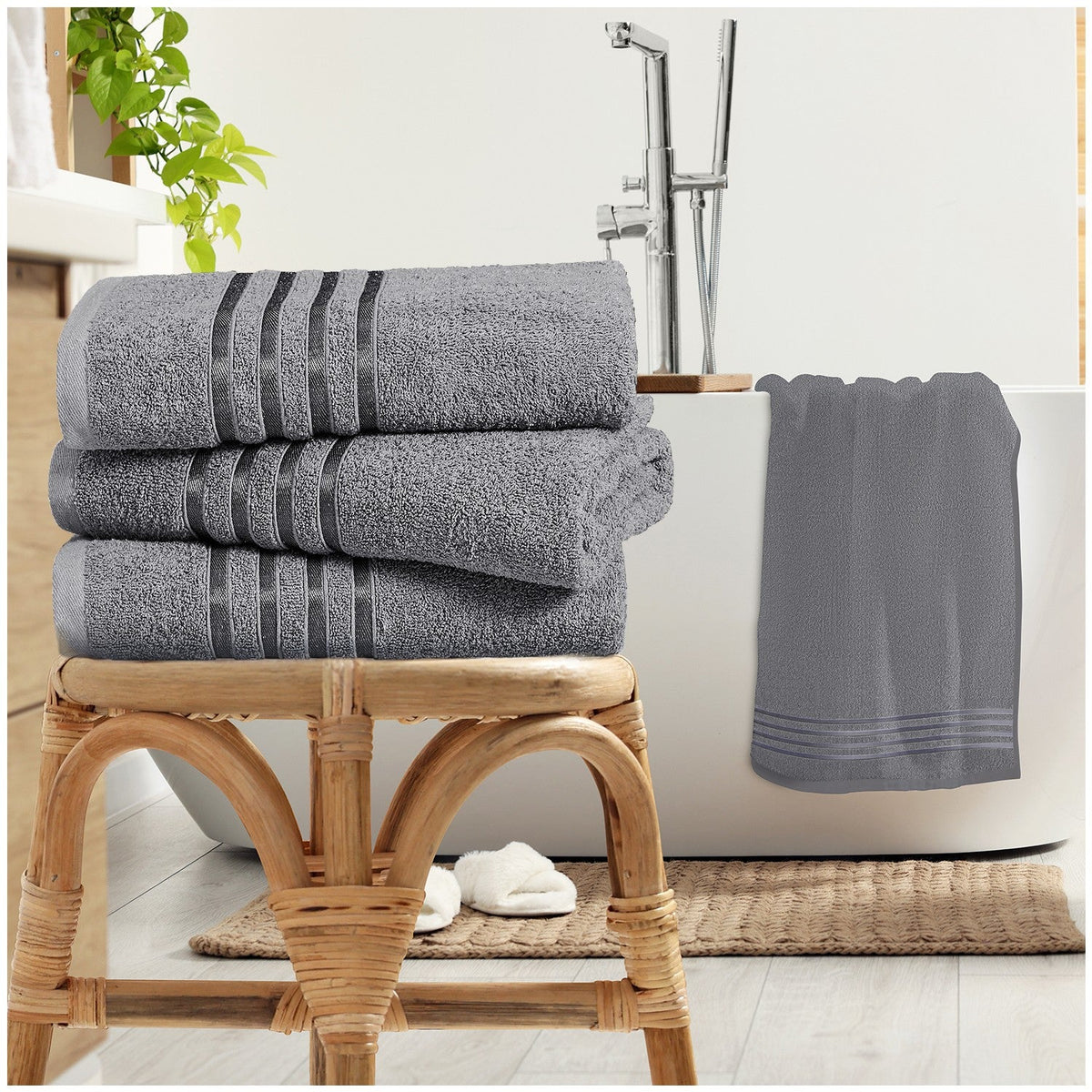 Grey stripe bath sheets